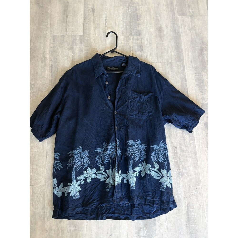 Common Man Black Label Men's M Gray Floral Hawaiian Silk Short Sleeve Button-Up